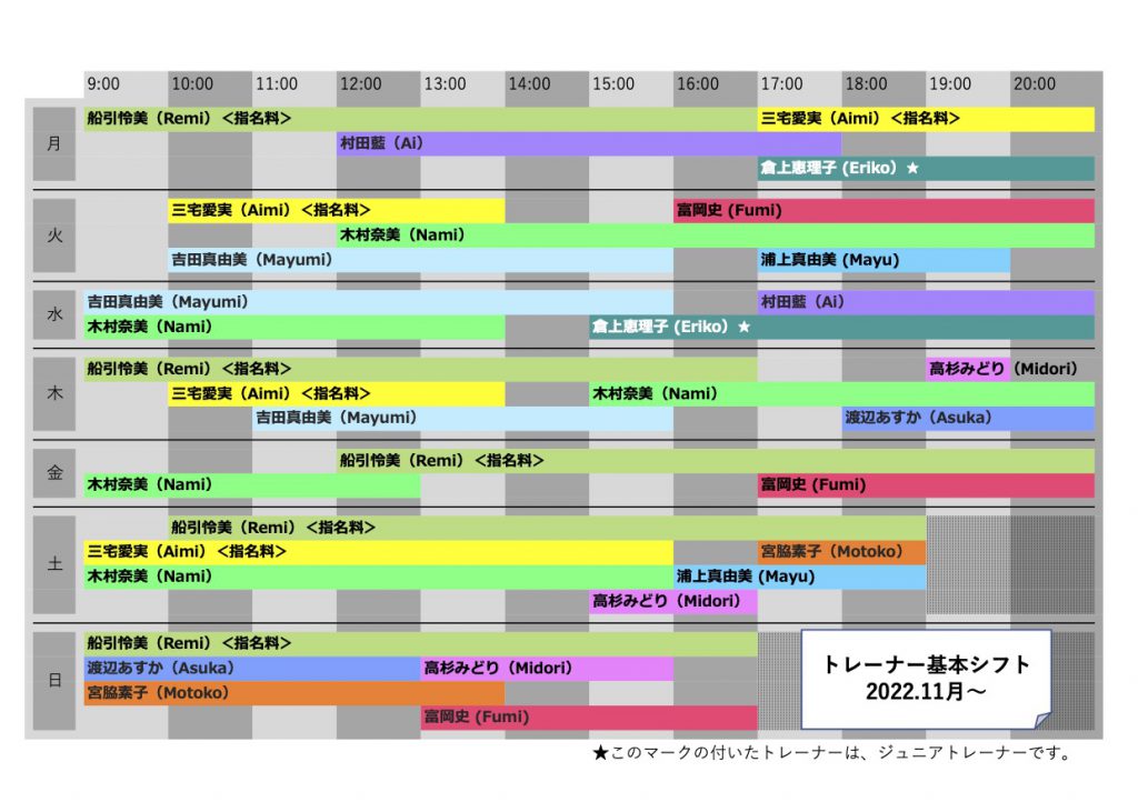 トレーナー基本シフト202211のコピー